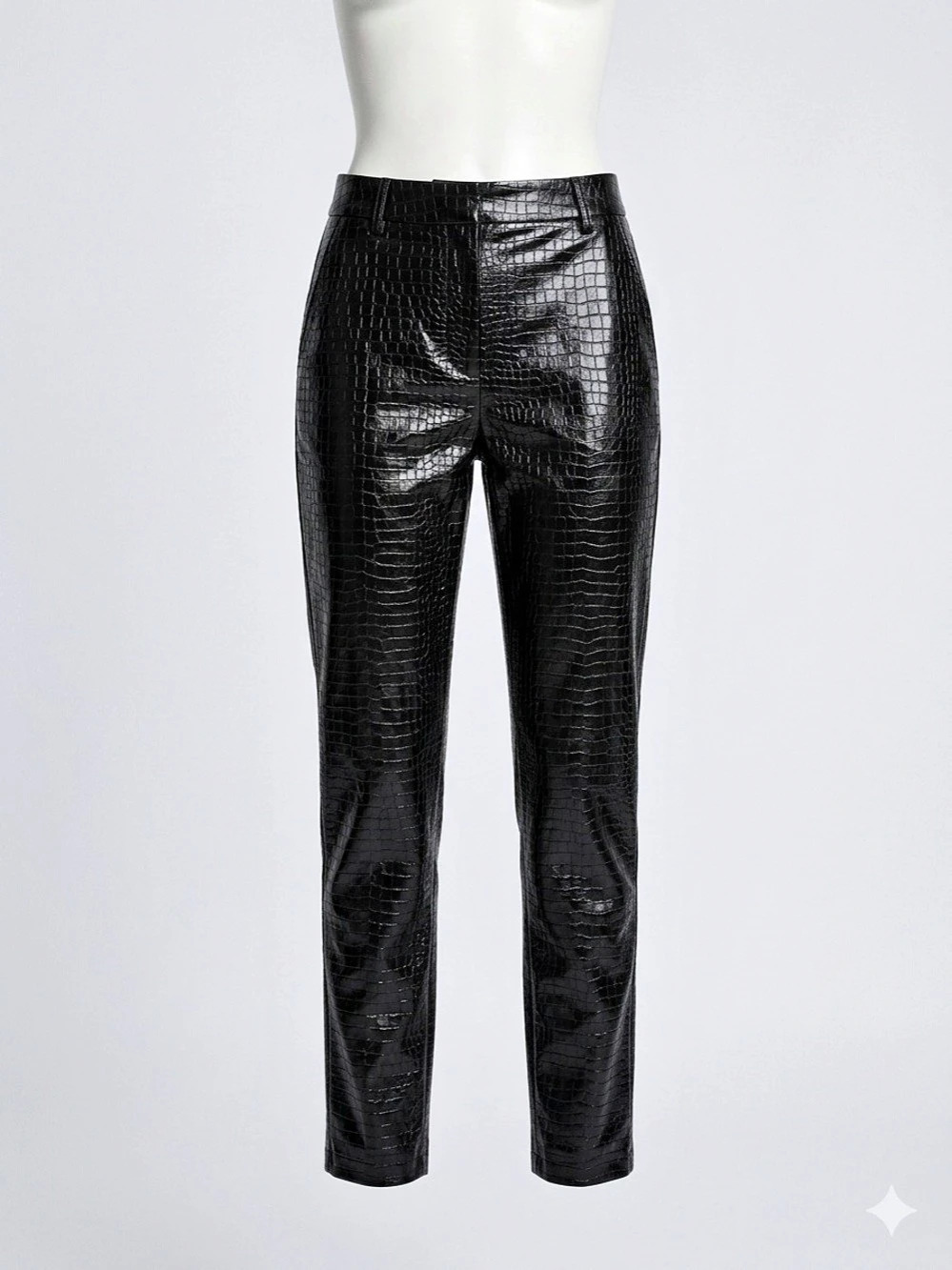 ZARA Black Faux Leather Croc Embossed Straight Leg Pants Trousers XL